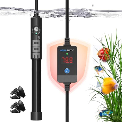 AQUASMITH Aquarium Heater,50w/100w/150w/200w/300w/500w Submersible Fish Tank Heater,External LED Controller, with Over-Temperature Protection and Automatic Power-Off When Leaving Water for. - size: 300W