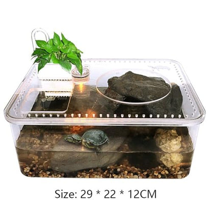 Reptile Tank Turtle breeding Tank Water and Land with Sun Drying Platform Small Desktop Easy Assembly