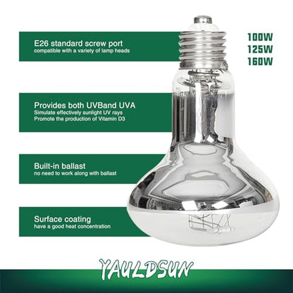 125W UVB UVA Reptile Basking Heat Light Bulbs UV Sun Lamp for Bearded Dragon Lizard Tortoise Turtle Amphibian 1 Pack