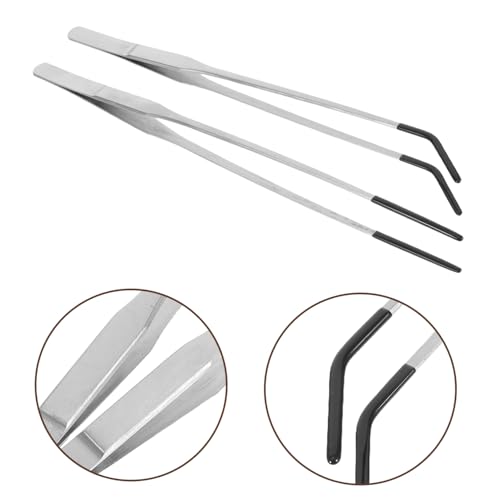 TEHAUX 2pcs Stainless Steel Long Feeding Tongs with Rubber Tips for Reptiles Curved Tweezers for Snake and Gecko Portable Aquarium Terrarium Supplies Easy to Use and Durable