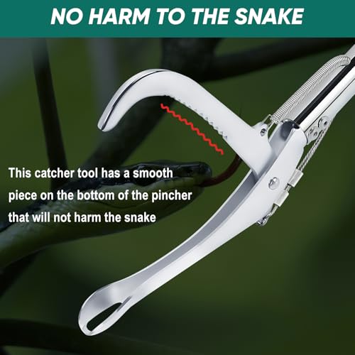 52" Snake Tongs Stick with Lock, Professional Snake Grabber Tool Heavy Duty Reptile Snake Catcher Grabber Stainless Steel Snake Pole Wide Jaw Handling Tool with a Protective Structures for Snakes