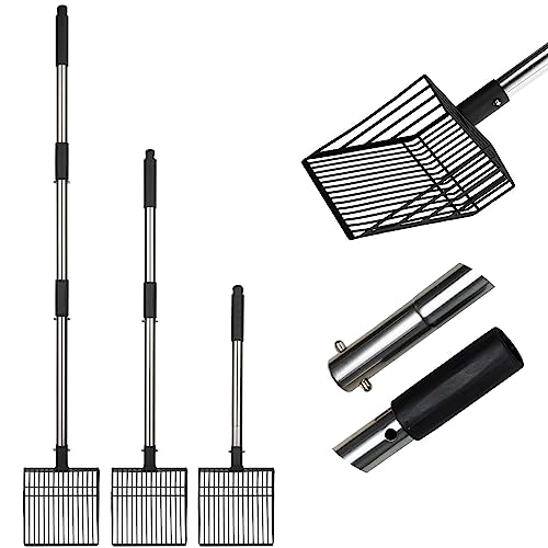 PUPTECK Fast Sifting Cat Litter Scoop - Long Handle Chicken Poop Scooper with Deep Shovel, Heavy Duty & Non-Stick Kitty Metal Litter Sifter, Chicken Coop Accessories