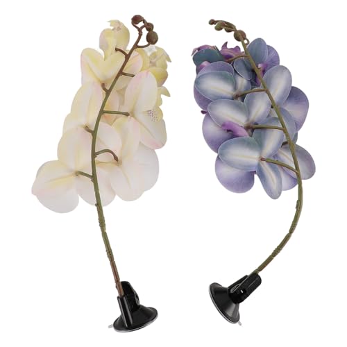 2pcs Artificial Terrarium Plant, Aquarium Reptile Plant with Suction Cup Bendable Terrarium Decoration Plant Flower for Aquarium Lizards Spiders Snakes
