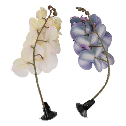 2pcs Artificial Terrarium Plant, Aquarium Reptile Plant with Suction Cup Bendable Terrarium Decoration Plant Flower for Aquarium Lizards Spiders Snakes