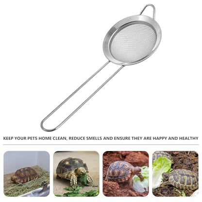 Happyyami Reptile Sand Substrate Scoop and Stainless Steel Sand Sieve for Terrarium Cleaning, Metal Mesh Shovel with Drainage Function, 2pcs for Desert Lizards and Reptile Habitat