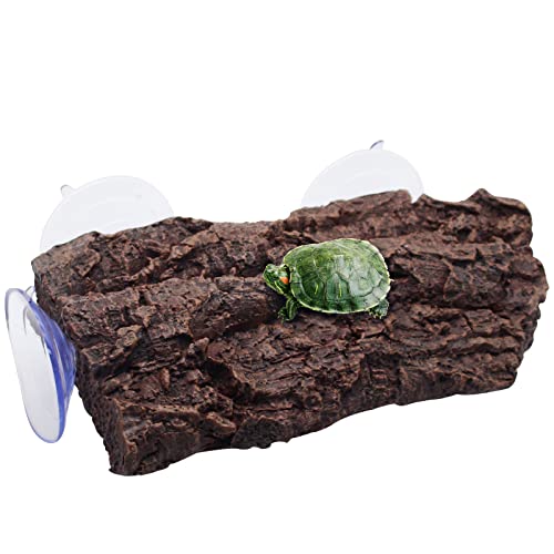 Turtle Basking Platform,Fish Tank Aquarium Tortoise Climbing Platform with 3 pcs Suction Cups,Float Resting Terrace for Frogs, Terrapins(Artificial Bark,Rock) (Brown) - color: Brown