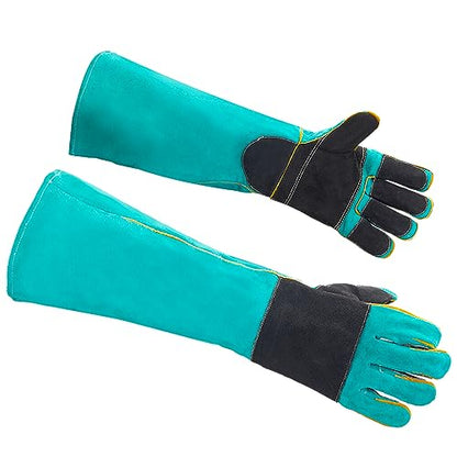 AOWPFVV 23.6 Inches Leather Animal Handling Gloves, Bite Proof Gloves for Dog Cat Bird Falcon Grabbing Reptile Squirrel Snake(Large) - color: Light Green +Black Padding Size Large 23.6in