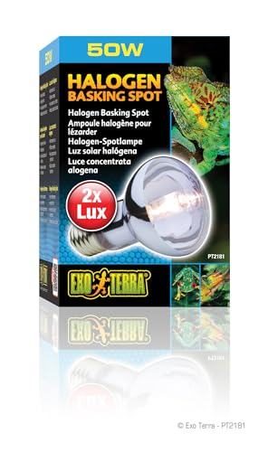 Exo Terra Sun Glo Halogen Basking Spot Lamp – 50W Reptile Light Bulb, Broad Spectrum Daylight, Enhances Coloration, Promotes Health, PT2181 - size: 50 Watts
