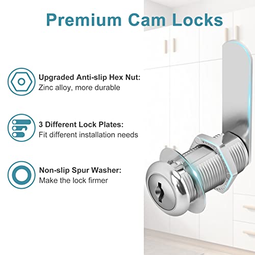 Cam Locks Cabinet Locks Keyed Alike, 1-3/8'' (Length) Cylinder Fits on 1-1/8'' Max Panel Thickness, Secure Files Drawers RV Storage Locks Replacement Set, Zinc Alloy (1-3/8 Inch 2Pcs) - size: 1-3/8 Inch 2Pcs