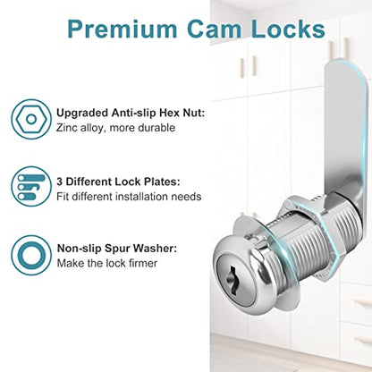 Cam Locks Cabinet Locks Keyed Alike, 1-3/8'' (Length) Cylinder Fits on 1-1/8'' Max Panel Thickness, 16pcs Secure Files Drawers RV Storage Locks Replacement Set, Zinc Alloy Chrome Finish - size: 1-3/8 Inch 16Pcs