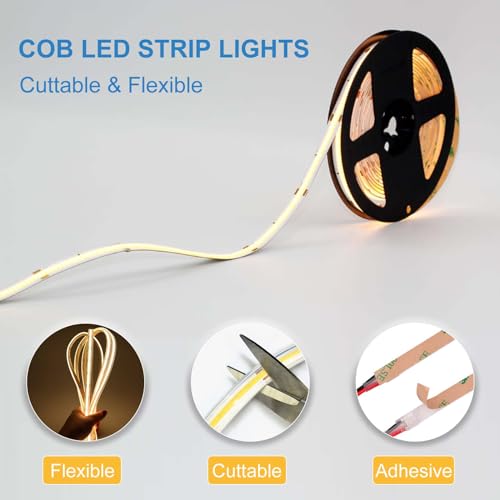 LLTOP COB LED Strip Lights Waterproof IP67 DC24v Natural White 4000K 16.4ft/5m High CRI 92Ra+ Outdoor LED Tape Lighting DIY Cuttable for Bedroom Kitchen Cabinet Shelf (Power Supply Not Included) - color: Natural White 4000K (power supply not included)