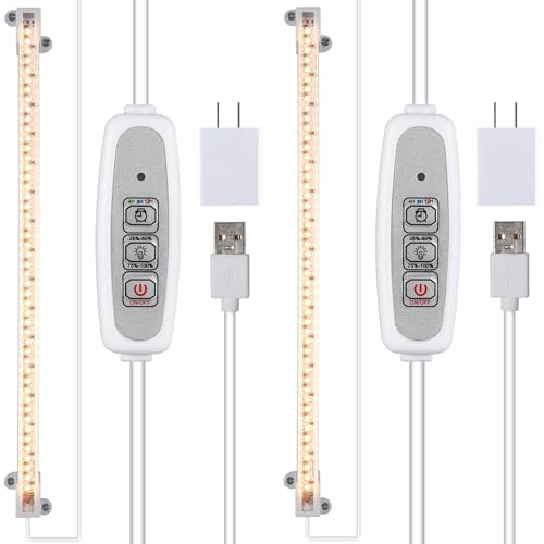 RWNTAO One Strip Growing Lamp 2-Pack, Full Spectrum LED Grow Light Strips for Indoor Plants with Auto ON/Off Timer & 4 Dimmable Levels for Green House Hydroponics Succulent (One Head 2 Pack) - color: White Cabel, size: 1 Head 2 Pack 3500K