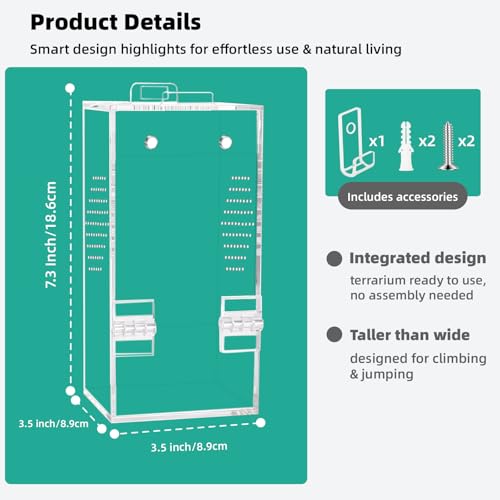 Acrylic Jumping Spider Enclosure 3.5×3.5×7 In – Can Be Hung | Magnetic Jumping Spider Enclosures | Ventilated&Stackable Spider Habitat | Tiny Spider Enclosure for Jumping Spiders & Praying Mantis Cage