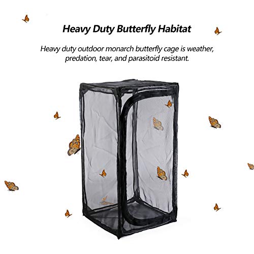 30" Heavy Duty Monarch Butterfly Habitat, Outdoor Collapsible Insect Mesh Cage Terrarium Pop-up with Zipper Protection and Unzip Bottom - size: 15 x 15 x 30 inches