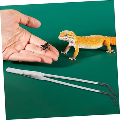 Mikikit 2pcs Stainless Steel Long Aquarium Tweezers with Rubber Tips Curved Feeding Tongs for Reptiles Terrarium Tools for Snake Gecko and Other Pet Supplies