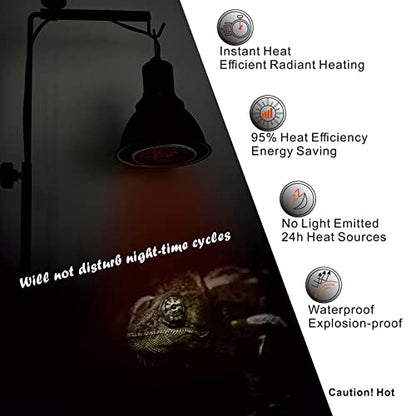 Deep Heat Projector Reptile Heat Lamp Bulb (DHP 75W, PAR30), Basking Light for Bearded Dragon & Leopard Gecko, Carbon Infrared Heater for Amphibian Pet