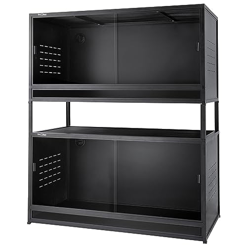 PVC Reptile Enclosure Space Efficient 44''x20''x20'' Stackable ToxiRium Large Reptile Terrarium 76 Gallons for Bearded Dragon Lizard Snake, Breeding Vivarium with Sliding Doors Lock-2pcs with spacers - color: Black, size: Two 44x20x20''-76 Gallon with Kit