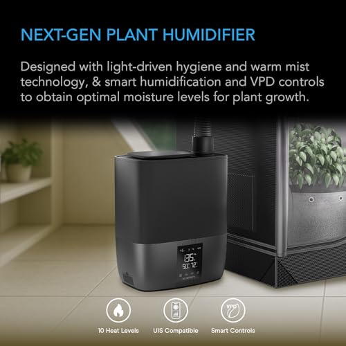 AC Infinity CLOUDFORGE T5, Warm Mist Plant Humidifier 9L with VPD Humidity 10-Level Controls, Hot/Cold Vaporizer for All Climates, Continuous Water Purifying, Extendable Targeted Hose for Grow Tents - size: 9 L