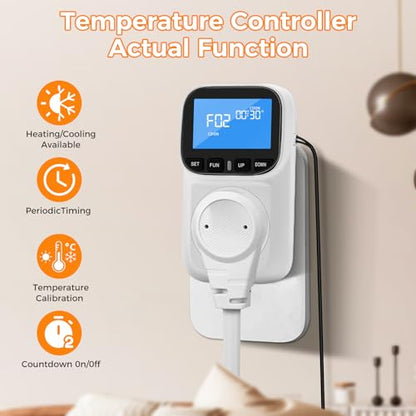 Diymore 1800W Plug in Digital Thermostat Temperature Controller Electric Thermostat Outlet Heating Cooling Control Mode Timer 120V 15A -104 ℉~210 ℉ Greenhouse with Thermostat Pool Thermometer - color: 1800w Plug in Digital Thermostat