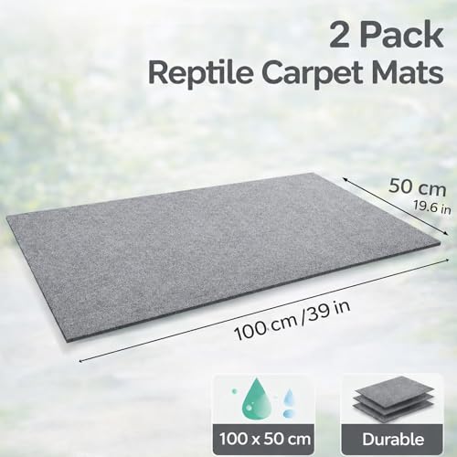 HERCOCCI 2 Pack Reptile Carpet, 39’’ x 20’’ Terrarium Bedding Substrate Liner Reptile Cage Mat Tank Accessories for Bearded Dragon Lizard Tortoise Leopard Gecko Snake (Grey) - color: Grey