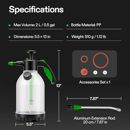 VIVOSUN 70oz Pump Sprayer, Portable Water Spray Bottle for Spraying Plants, Flowers, Weeds and Cleaning, Hand Pump with Side Filling Port, Measuring Cup, Adjustable Nozzles - size: 70oz