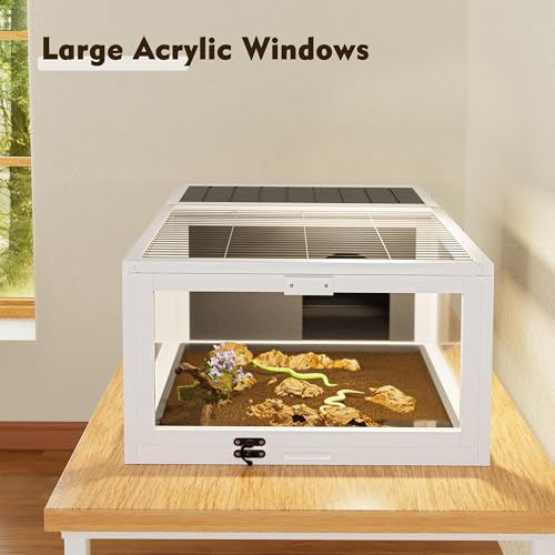 39.5＂Wood Tortoise House Indoor Turtle Habitat Reptile Cage for Small Animals Lizards, Geckos, with 2 Removable Waterproof Tray