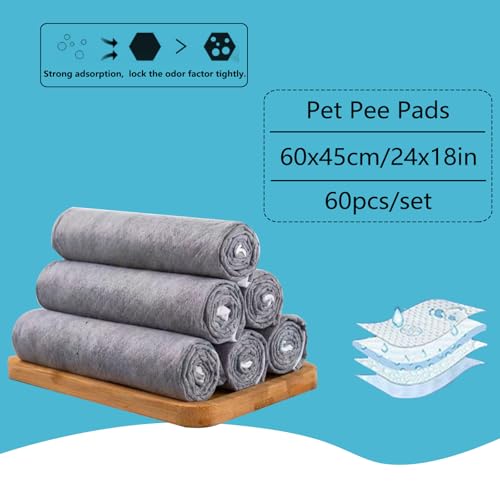 Guinea Pig Pee Pads, Disposable Rabbit Cage Liners, Charcoal Odor Controlling Absorbent Waterproof Pee Pads for Hamster, Bunny, Ferret, Chinchilla and Other Small Animals (24" x 18", 60 PCS) - size: 23.6" x 17.7" - 60PCS