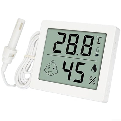 Digital Thermometer Hygrometer Reptile Terrarium with External Probe, LCD Display Temp Humidity Sensor Monitor Pet Tank Vivarium, White(C) - size: C