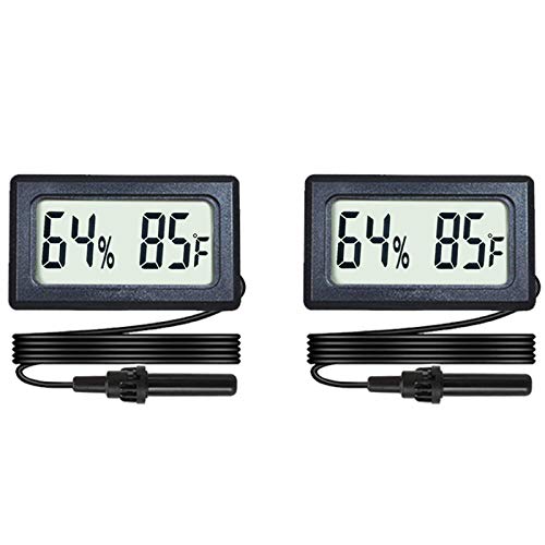 2-Pack Mini Digital Hygrometer Thermometer Gauge with Probe LCD Display Temperature Fahrenheit Humidity Meter for Incubator Reptile Plant Terrarium Sealed Containers Guitar Case