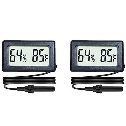 2-Pack Mini Digital Hygrometer Thermometer Gauge with Probe LCD Display Temperature Fahrenheit Humidity Meter for Incubator Reptile Plant Terrarium Sealed Containers Guitar Case