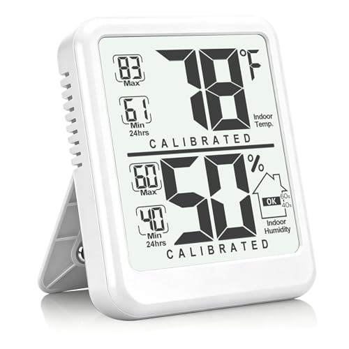 Antonki Room Thermometer, Digital Small Hygrometer Indoor Thermometer Humidity Gauge, Temperature Humidity Meter with Max/Min Record Monitor Sensor for Home, Plants - Battery Included - color: White（ new version), size: 1 Pack