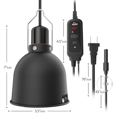 Reptile Light Fixture with Dimming Thermostat, 5.5 Inch Deep Dome Lamp Fixture with Temperature Controller for Bearded Dragon, Turtle, Snake and Lizard Tanks, Max 100W - size: 5.5 inch deep