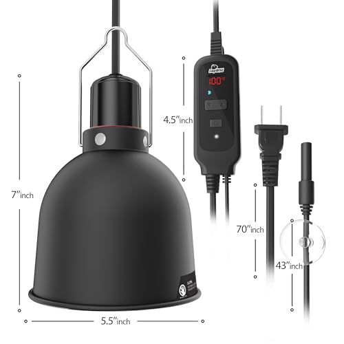 Reptile Light Fixture with Dimming Thermostat, 5.5 Inch Deep Dome Lamp Fixture with Temperature Controller for Bearded Dragon, Turtle, Snake and Lizard Tanks, Max 100W - size: 5.5 inch deep