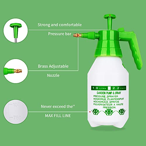 Garden Pump Sprayer,68oz/34oz Hand-held Pressure Sprayer Bottle for Lawn with Safety Value&Adjustable Nozzle, for Watering,Spraying Weeds,Home Cleaning and Car Washing,0.5 Gallon - size: 68oz