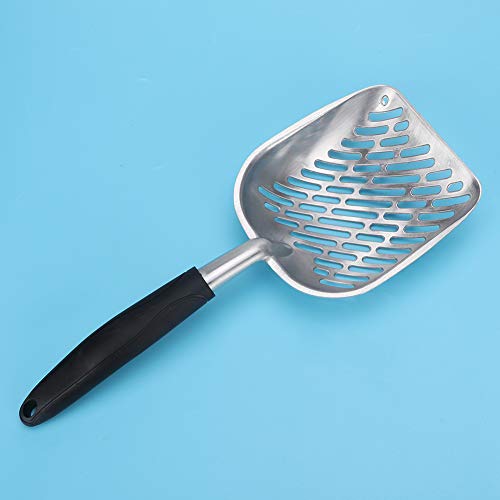 Fydun Cat Litter Shovel, Aluminum Alloy Pet Scoop Sifter Poop S Scoops Hollow Dog Puppy Waste Holder Holder Reptile Terrarium B Cleaning Tool (Black)