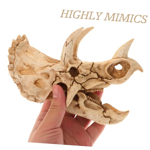 POPETPOP Resin Dinosaur Skull Aquarium Hideout for Shrimp and Reptiles Tank Decor for Freshwater and for Terrarium Landscapes and Boys and Girls Rooms