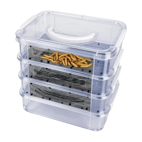 Mealworm Breeding Kit - Aluminum, Waterproof Clear Mesh Habitat, Four Layer Farm Container | Reuseable Breeding System with Zipper Handle, Indoor Outdoor Habitat for Birds, Reptiles