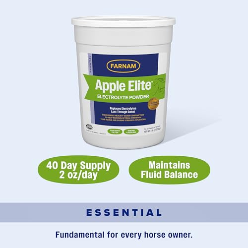 Farnam Apple Elite Horse Electrolytes Powder Supplement, Replaces Vital Minerals, Encourages Hydration, Sugar-Free, Contains Sodium, Potassium, Calcium & Magnesium, Apple Flavored, 5 lb - size: 5 pounds