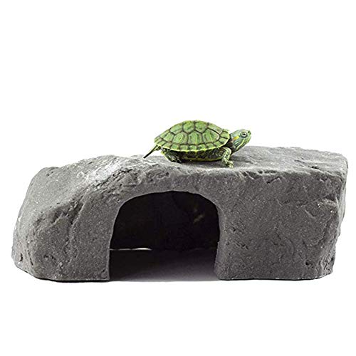 OMEM Reptile Box Shelter Terrarium Hideout Habitat Decor Humidify Hide Cave Turtle Ramp Basking Platforn Resin Rock