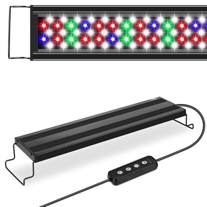 AQQA Full Spectrum Aquarium Light,Fish Tank Lights for Plant Growth Fish Viewing,3 Mode White Blue Red Green LED Beads,Timer,Adjustable Brightness,Extendable Brackets for Freshwater 26W for 32-40inch - size: 26W for 32-40inch