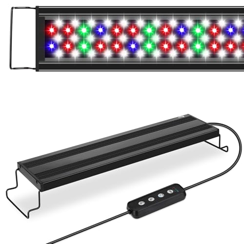 AQQA Full Spectrum Aquarium Light,Fish Tank Lights for Plant Growth Fish Viewing,3 Mode White Blue Red Green LED Beads,Timer,Adjustable Brightness,Extendable Brackets for Freshwater 26W for 32-40inch - size: 26W for 32-40inch