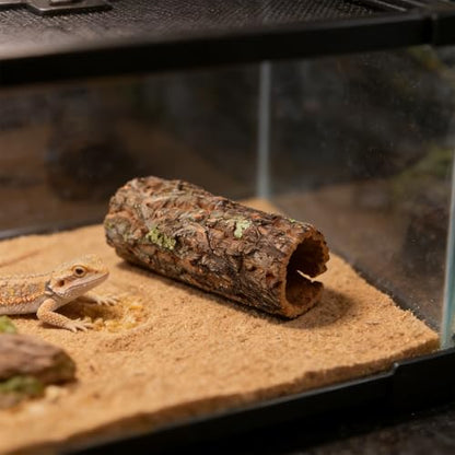 Reptile Hide: Hollow Cork Bark Log for Terrarium Bearded Dragon or Gecko Tank Accessories - Natural Looking Basking Hideout for Lizard Snake Axolotl 9x4x3.5