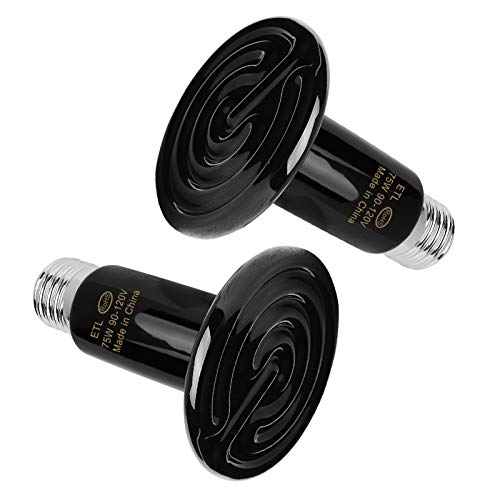 75W Ceramic Infrared Emitter - No Light Reptiles Heater, for Bearded Dragons, Lizards, Turtles, Snakes, Amphibians & Chickens - ETL Certified Heat Lamp Bulbs(2 Pack)
