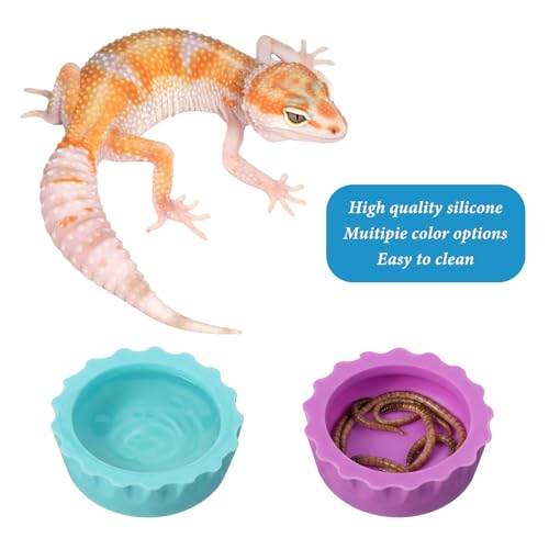 9pcs Crested Gecko Food Dish 1.26inch Silicone Geckos Feeding Cups and Spoons Set Colorful Food and Water Bowl Gecko Tank Accessories for Crested Geckos Hermit Crabtortoise Tarantula Lizard