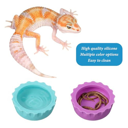 9pcs Crested Gecko Food Dish 1.26inch Silicone Geckos Feeding Cups and Spoons Set Colorful Food and Water Bowl Gecko Tank Accessories for Crested Geckos Hermit Crabtortoise Tarantula Lizard