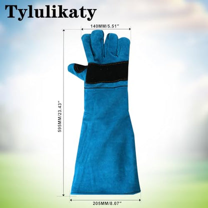 23.43inch Animal Handling Gloves, Animal Control Gloves Bite Resistant Snake Proof Cowhide Reinforced Leather Protection Dog Training Glove for Cats Scratch Reptiles Birds Falcon Grabbing - color: Blue（23.43"）