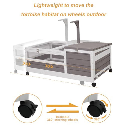 Ketive Tortoise Habitat, Large Wooden Tortoise Enclosure Habitat with No-Leaking Tray Indoor & Outdoor, Reptile Cage for Small Animals TOR02-Grey
