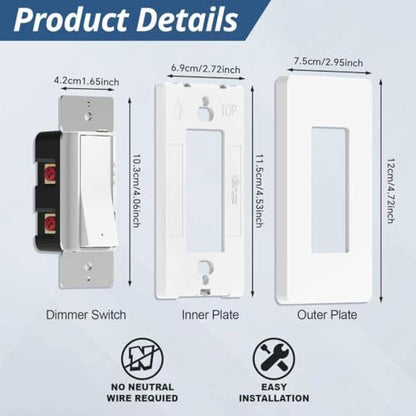 ThunderWay Digital Dimmer Light Switch, Single Pole/3-Way LED Slide Dimmer, for 300W Dimmable LED/CFL Lights and 700W Incandescent/Halogen, Wall Plate Included, 2 Pack, Matte White