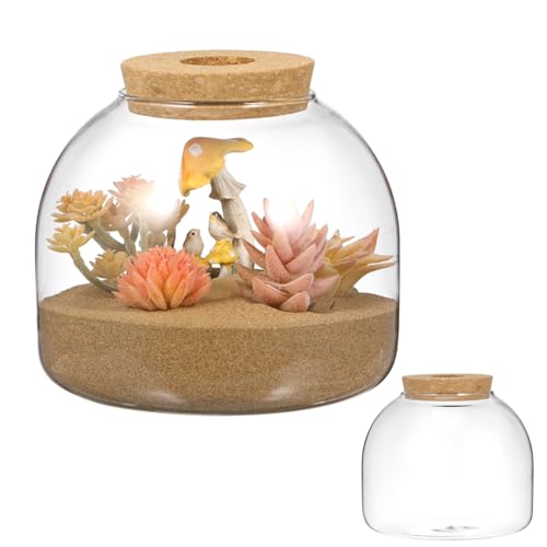 ULTECHNOVO 5.9" Glass Terrarium Jar with Wood Stopper – Airtight Mini Ecosystem Jars with Cork Lids for Hydroponic Plants & Moss, Micro Landscape Decor for Bedroom, Office, Gift for DIY Gardeners