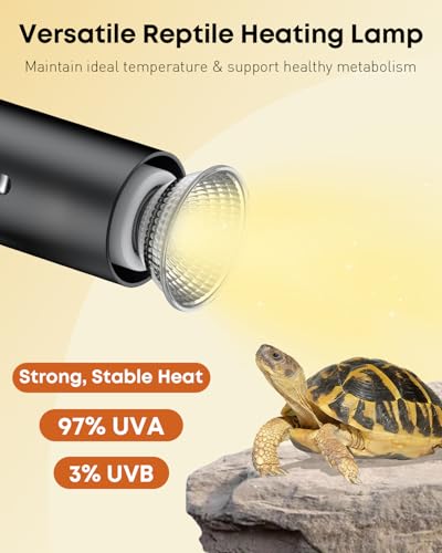 Pawfly Reptile Heat Lamp, Terrarium Basking Spot Lamp with 2 Pack 50 W UVA UVB Bulbs, Timer & Dimmer, Adjustable Heating Light for Amphibian, Bearded Dragon, Tortoise, Lizard & Chameleon